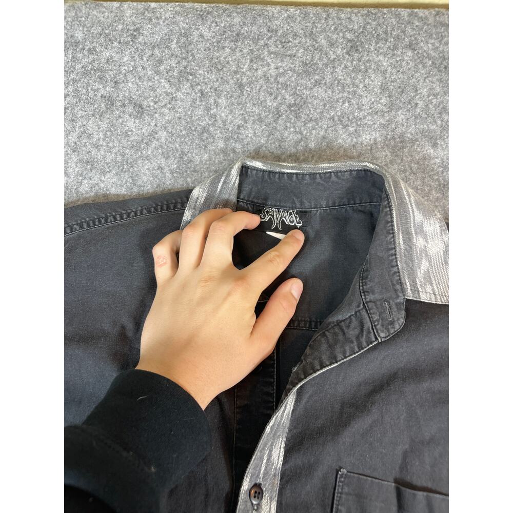 Vintage Button Shirt Mens XL Short Sleeve Chest Pocket Casual Retro Gray - Picture 6 of 8